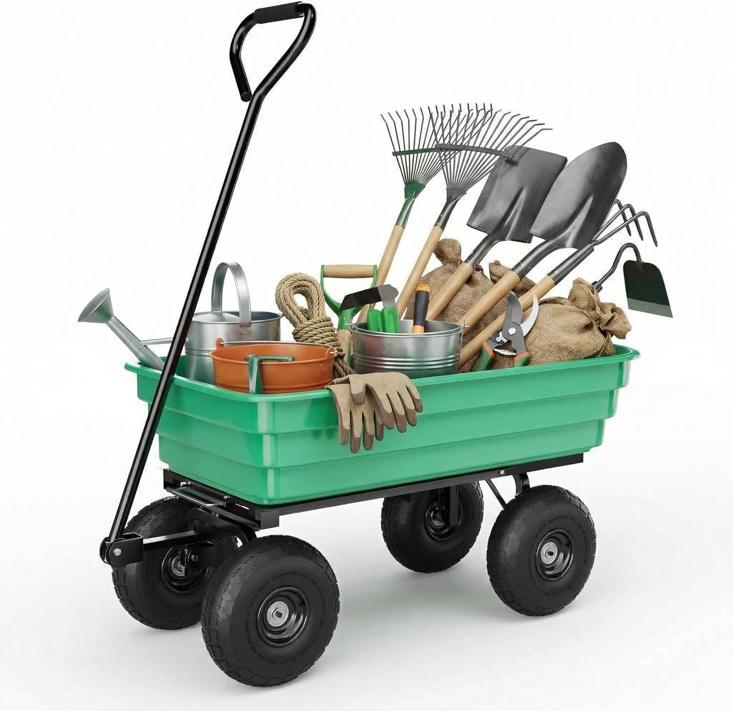 Heavy Duty Garden Dump Cart – 4 Cu.Ft. Yard Wagon with 10-Inch No-Flat All-Terrain Wheels, 180° Rotating Handle & Quick-Release Dumping, Perfect for Outdoor Gardening, Farms & Lawns