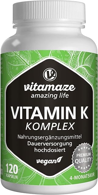 Vitamin K Complex, K1 1.000 mcg + K2 Menaquinone High Strength & Vegan (1.000 mcg MK4 + 200 mcg MK7), 120 Capsules for 4 Months, Best Bioavailability, Supplement Without Additives