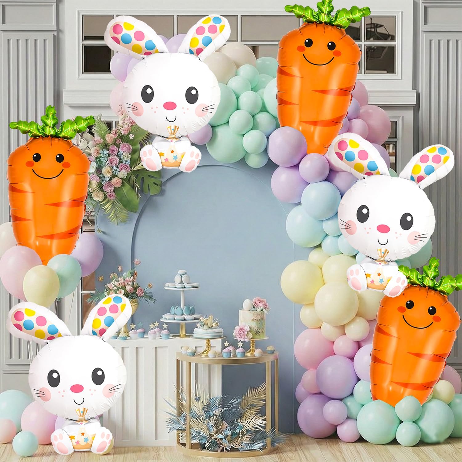 6 Pcs Easter Balloons Decorations, Easter Bunny Balloons Carrot Foil Balloon for Easter Baby Shower Bunny Themed Birthday Party Decorations