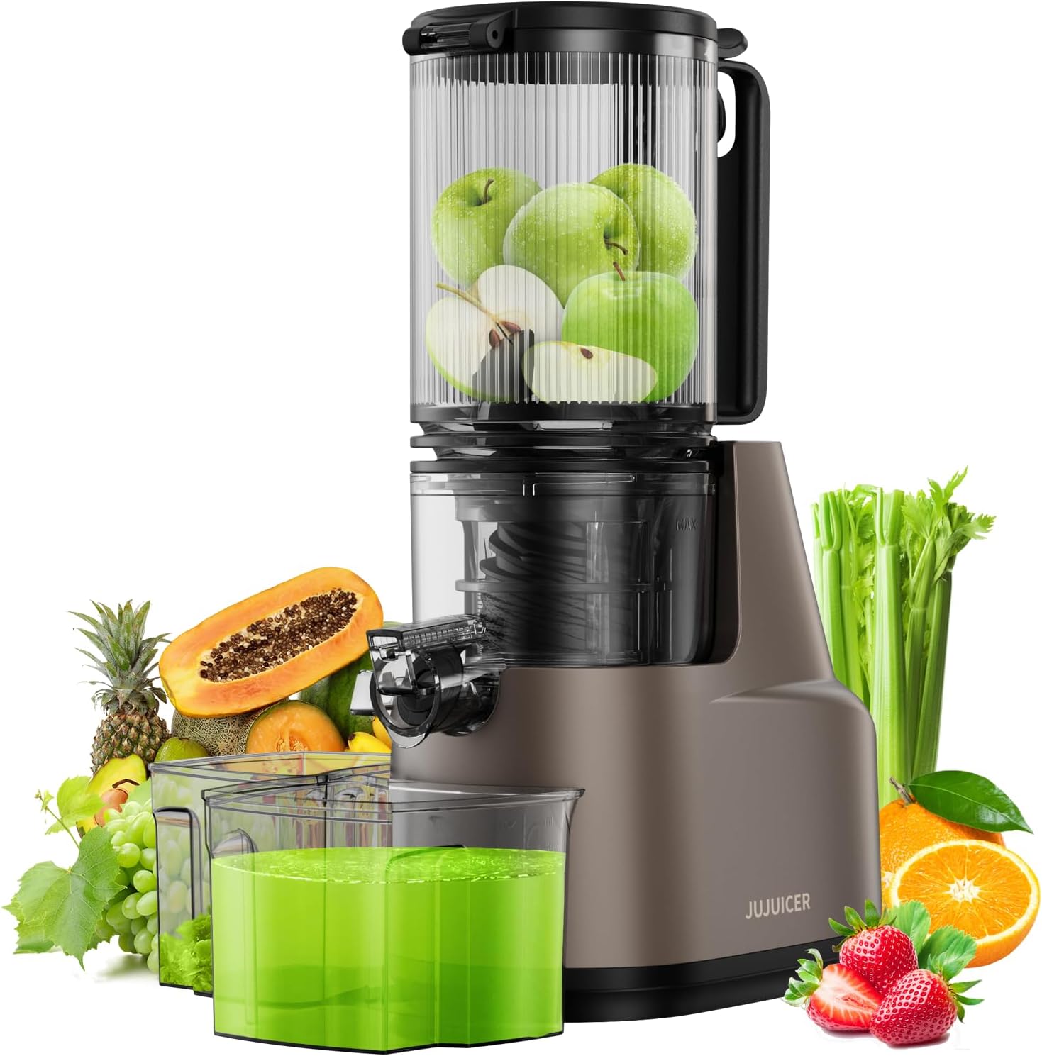 Cold Press Juicer, Slow Masticating Juicer with 4.35'' Feed Chute, High Juice Yield for Whole Fruits & Vegetables, Self-Feeding, Easy to Clean, Quiet Operation, BPA-Free