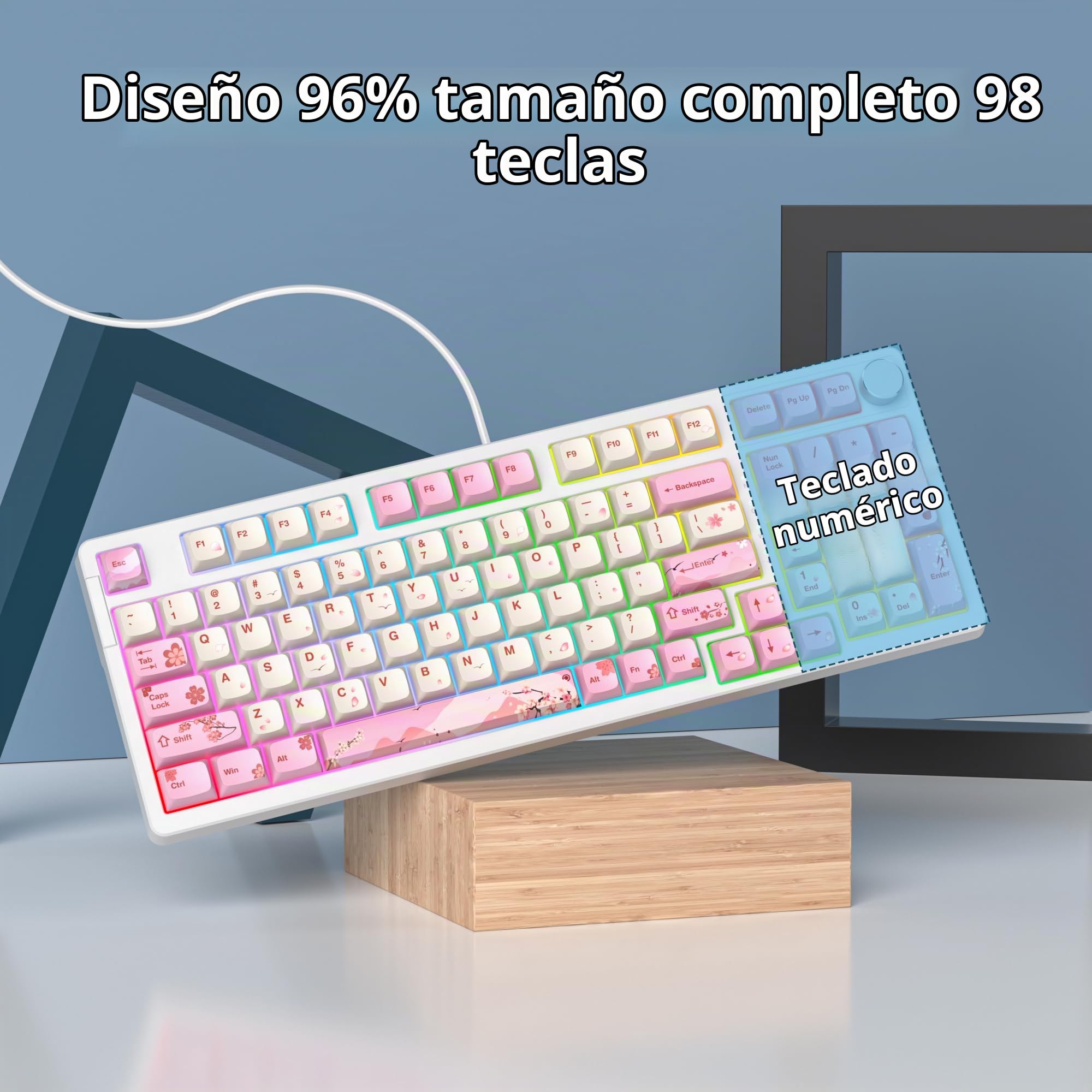 SOLIDEE Teclado mecánico para juegos con cable al 95 %, estructura de junta, teclado retroiluminado RGB, teclado mecánico intercambiable en caliente de 98 teclas con perilla de control, teclado