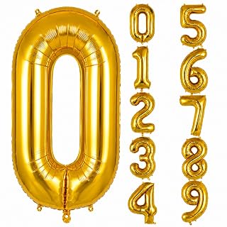 Rozi Decoration Zero Number Foil Toy Balloon 16" Inch - 1 Piece, Golden (Golden Num 0)