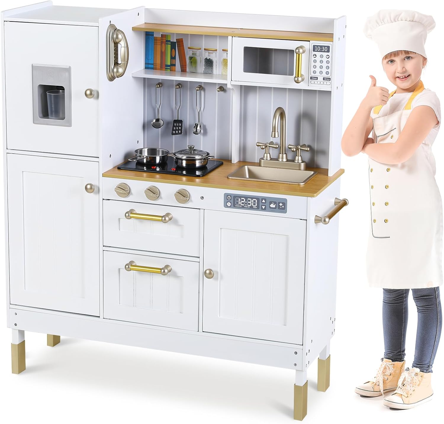 Play Kitchen, Wooden Kids Kitchen Playset, Pretend Dominican