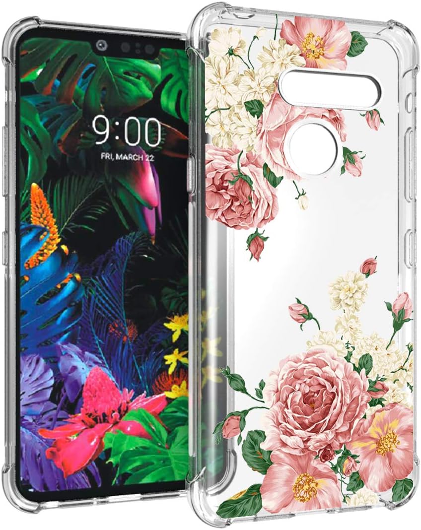 Osophter for LG G8 ThinQ Flower Case,LG G8 ThinQ Case Floral for Girls Women Shock-Absorption Flexible TPU Rubber Soft Silicone for LG G8 ThinQ(Big Rose)
