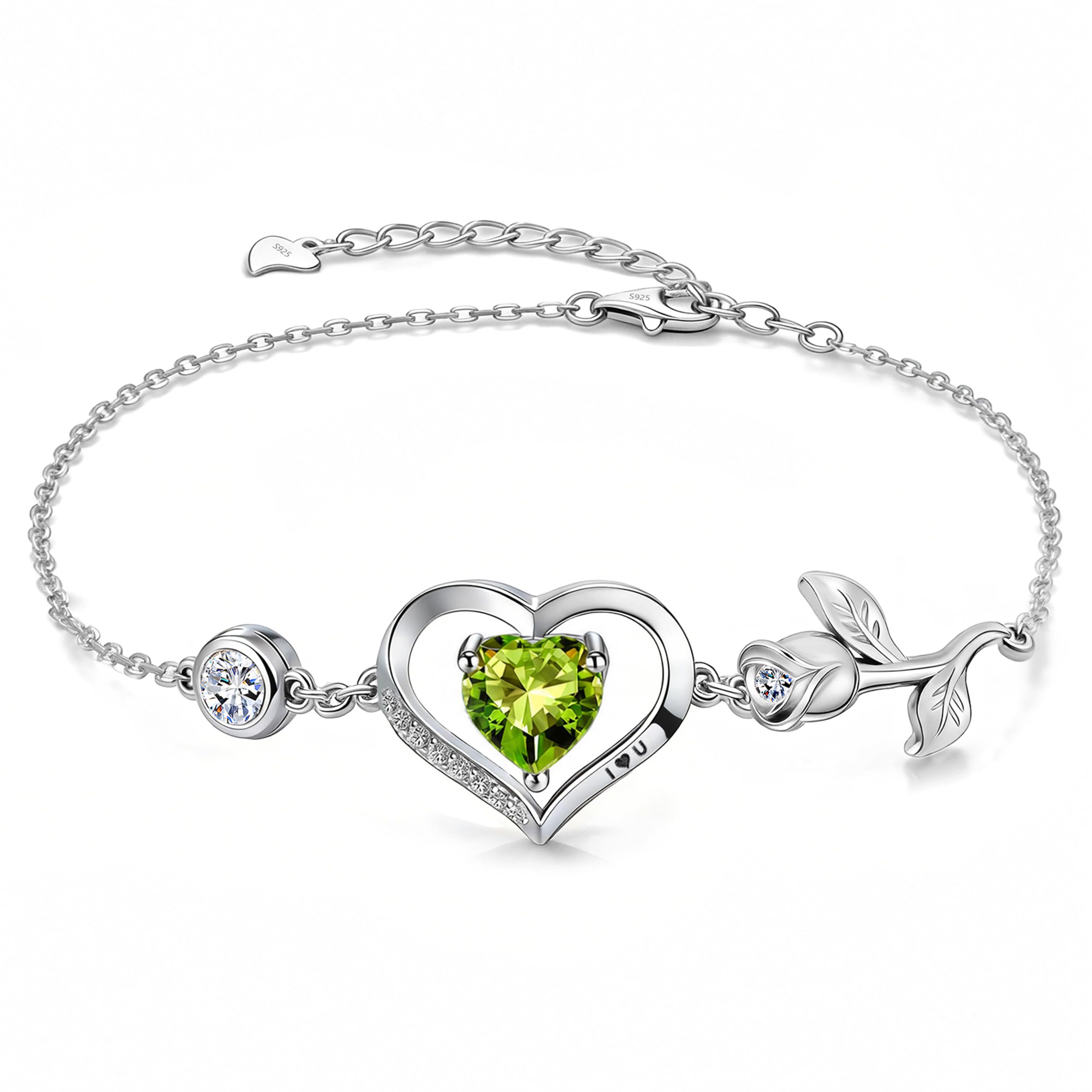1CT Rose Heart Birthstone Bracelet for Women Love Gift