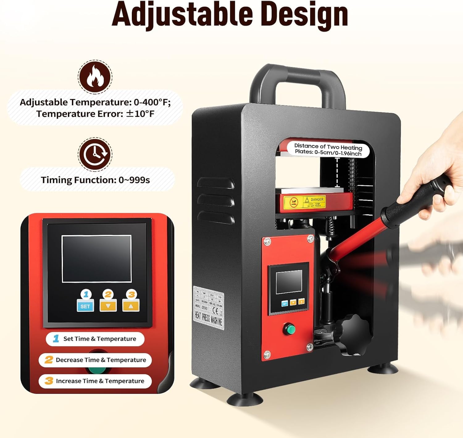 Prensa Térmica Hidráulica De 5 Toneladas - 900 W, Placas Dobles, 2,4 X 4,7 Pulgadas, Temporizador Digital Y Pantalla para PU, Impresión Al óleo Y Textiles - Ideal para Manualidades Y Proyectos
