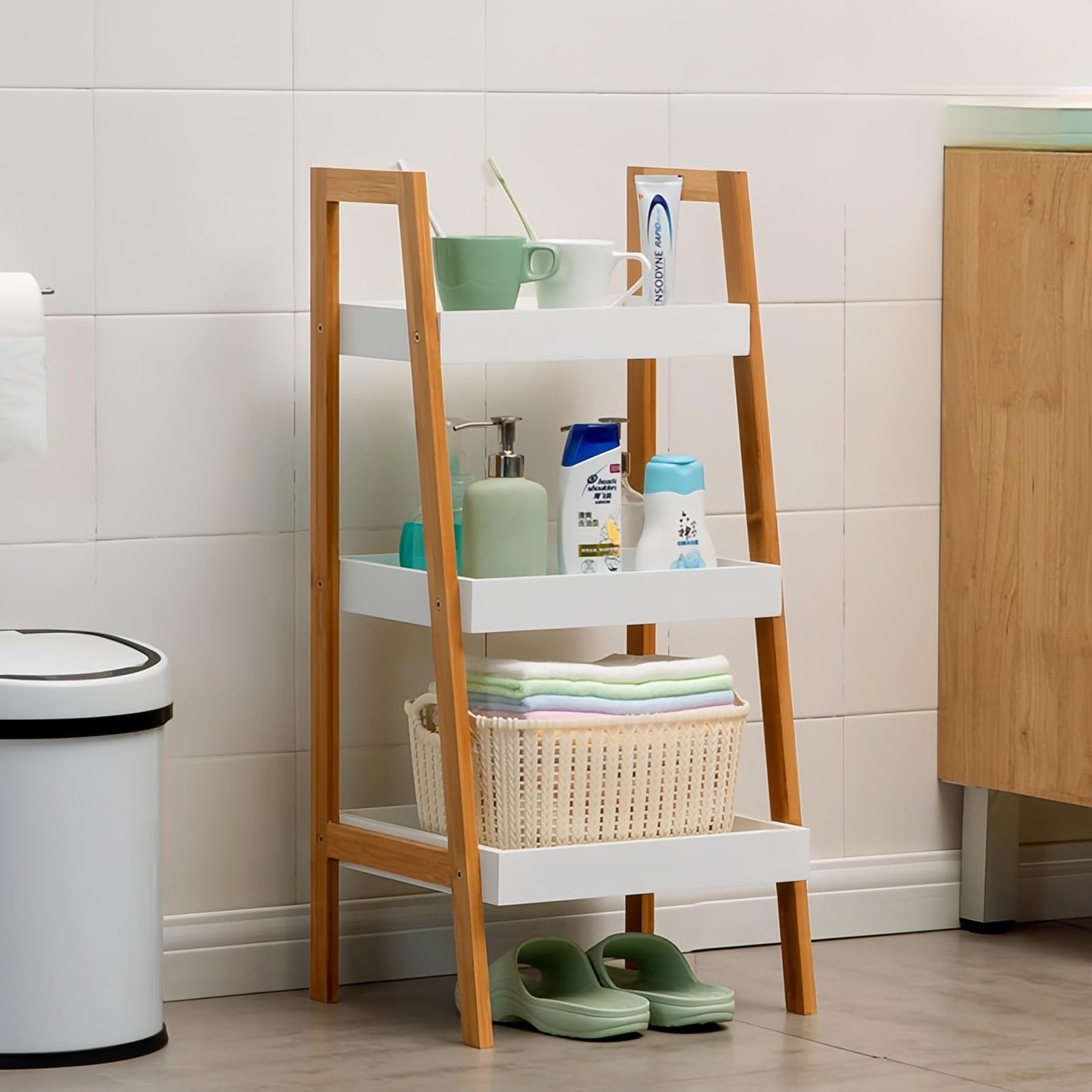 Amazon｜RoBeKaU キッチンラック 竹製 収納ラック 本棚 キッチン