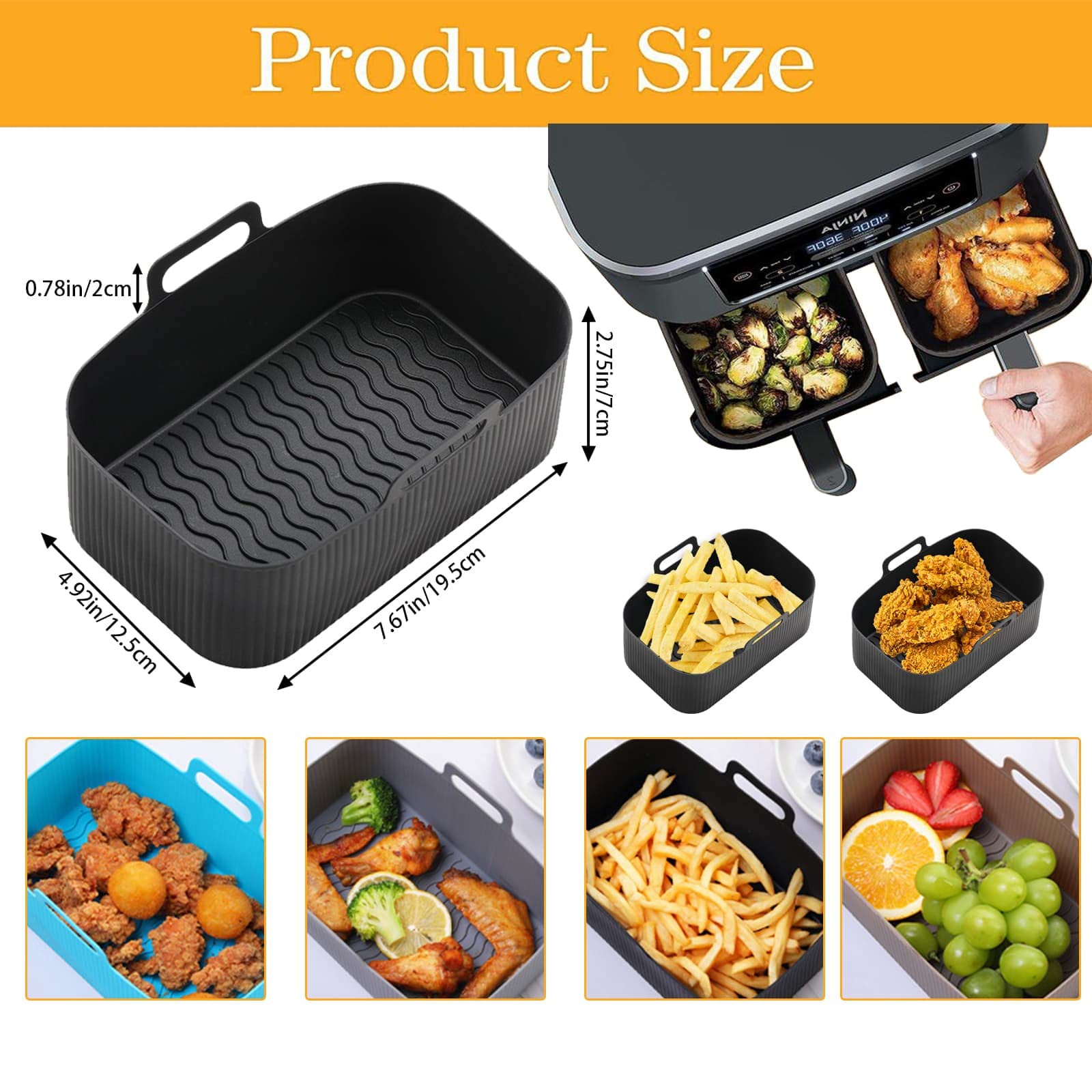 2 pezzi Airfryer 19 x 14 x 8 cm accessori per Ninja Foodi Max Dual Zone Af400eu Af300eu 9,5 l, inserti in silicone Ninja per Foodi Max Double Stack Sl400eu, Airfryer in