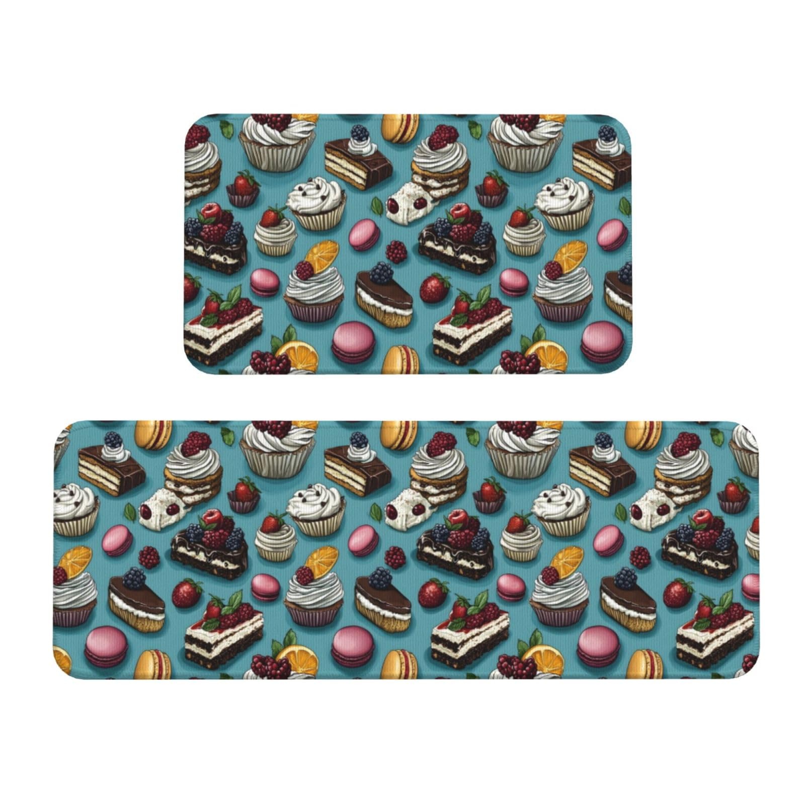 GVYGVY Antifatigue Kitchen Mats for Floor 2 Piece - Raspberry Cake Print Kitchen Rugs Washable, Non Slip Runner Rug Standing Mat for Office/Bathroom/Laundry/Home Decor and Accessories
