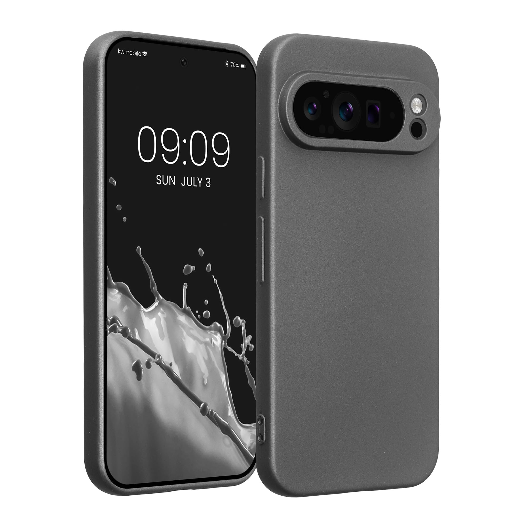 kwmobile Case for Google Pixel 9 Pro Case - Soft TPU Back Phone Cover - with Metallic Look - Metallic Grey