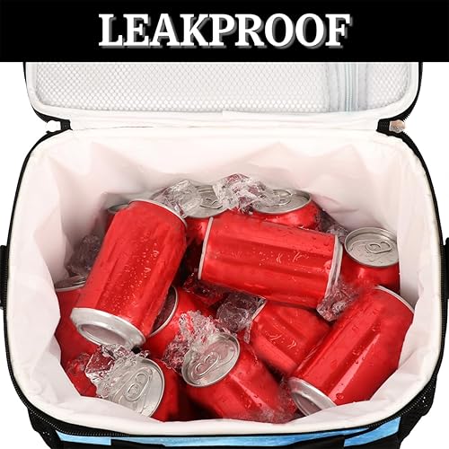 Miniatura 5 de QsirBC Bolsa de almuerzo reutilizable extragrande con asa reforzada, correas de hombro ajustables extraíbles, a prueba de fugas, con texto azul de