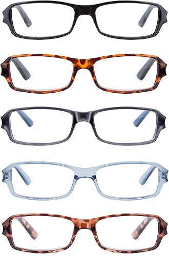 Miniatura 10 de Juego de 5 vasos de lectura rectangluar unisex de plástico clásico para hombres y mujeres, negro, azul, gris y tortuga