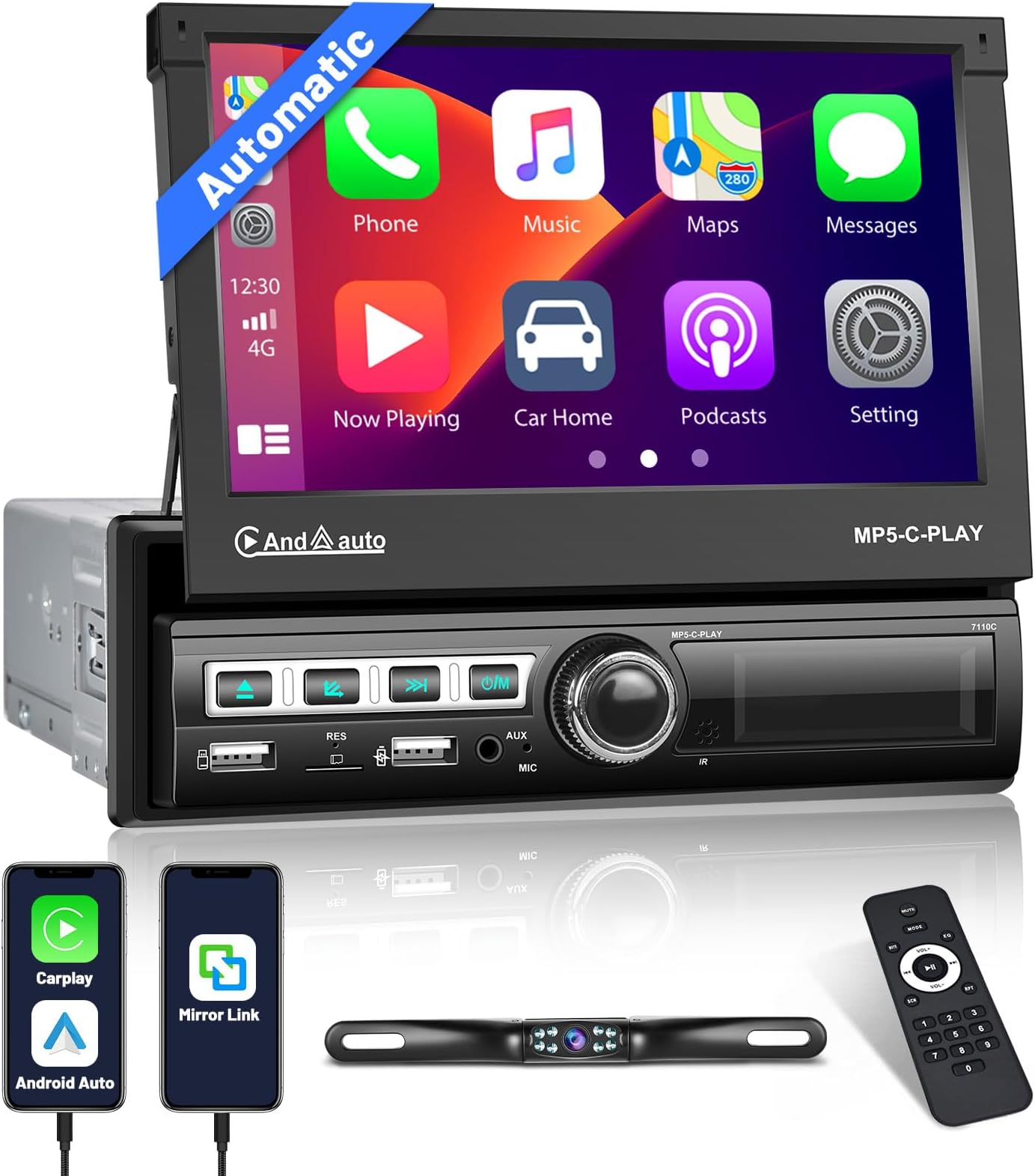 Hikity Autoradio 1 Din Carplay Avec Automatic cran R tractable 7 hikity-autoradio-1-din-carplay-avec-automatic-cran-r-tractable-7