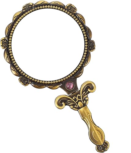 Lurrose Espejo vintage plegable de mano, portátil, espejo de maquillaje con rosa en relieve, espejos decorativos de flores en relieve, mini espejo