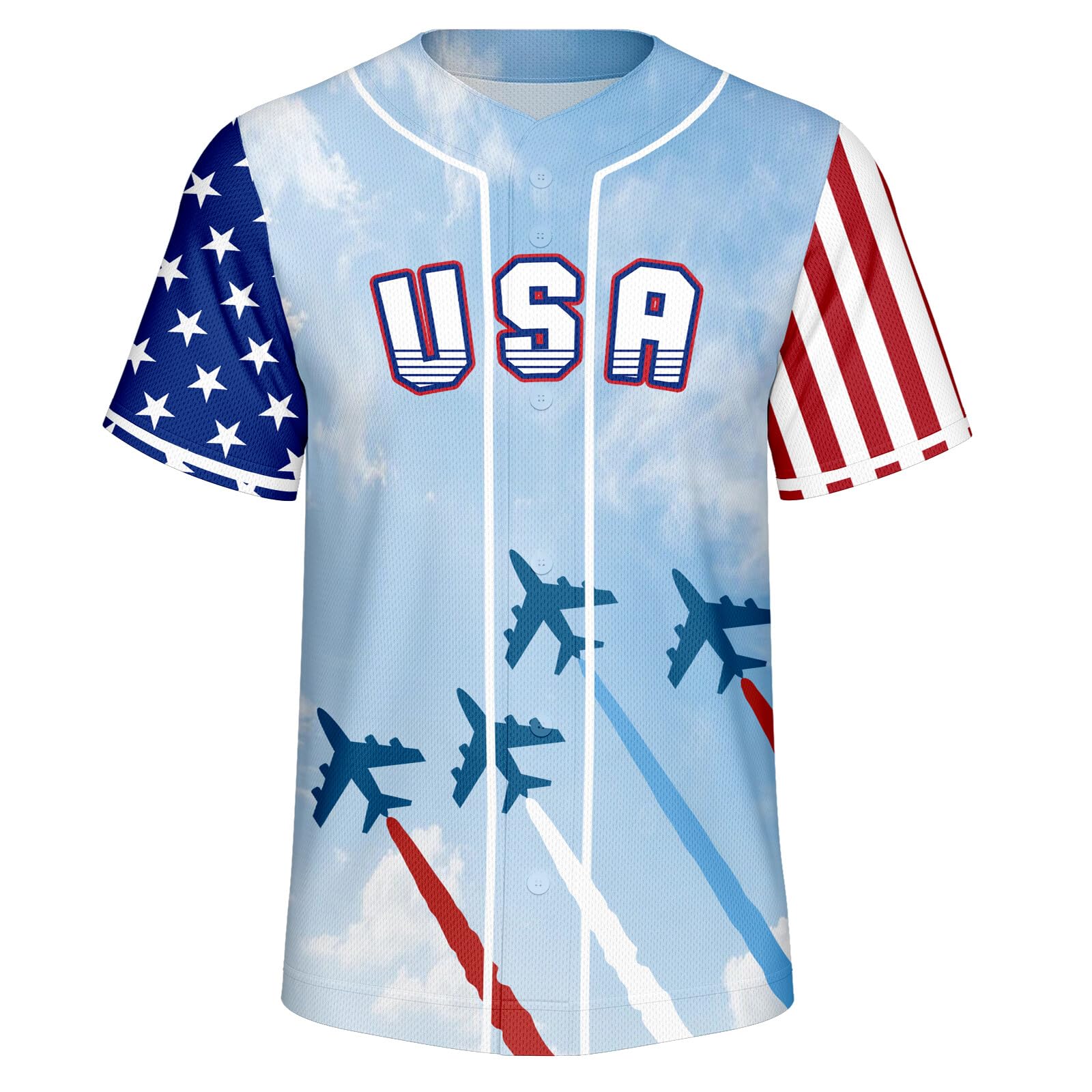 Rgubvui American Flag Baseball Jersey for Independence Day Patriotic Shirts 4th of July Gifts for Men Women Youth L