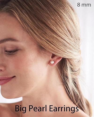 Miniatura 3 de Delicados aretes de perlas con parte trasera plana para mujer, 6 pares de aretes de perlas con parte trasera plana en oro de 14 quilates, plata de 3