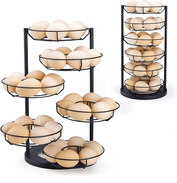 Egg Holder Countertop Not Oppress Fresh Egg Holder 360° Spin Dispenser Egg Storage Stable Base Egg Baskets Egg Skelter for Fresh Eggs with 6 Layer (Black)