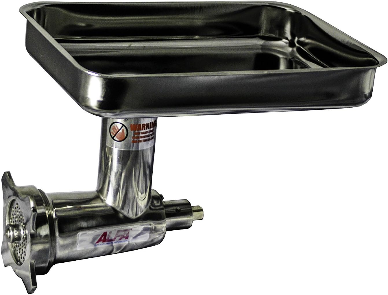 Hobart-Style Meat Grinder Chopper Attachment, Stainless Steel #12 Hub, (2) Grinder Plates, (1) Sausage Stuffing Tube, (1) Stomper - Fits Hobart Mixer Power Hub [6-Month Warranty] - Alfa 12 SS CCA