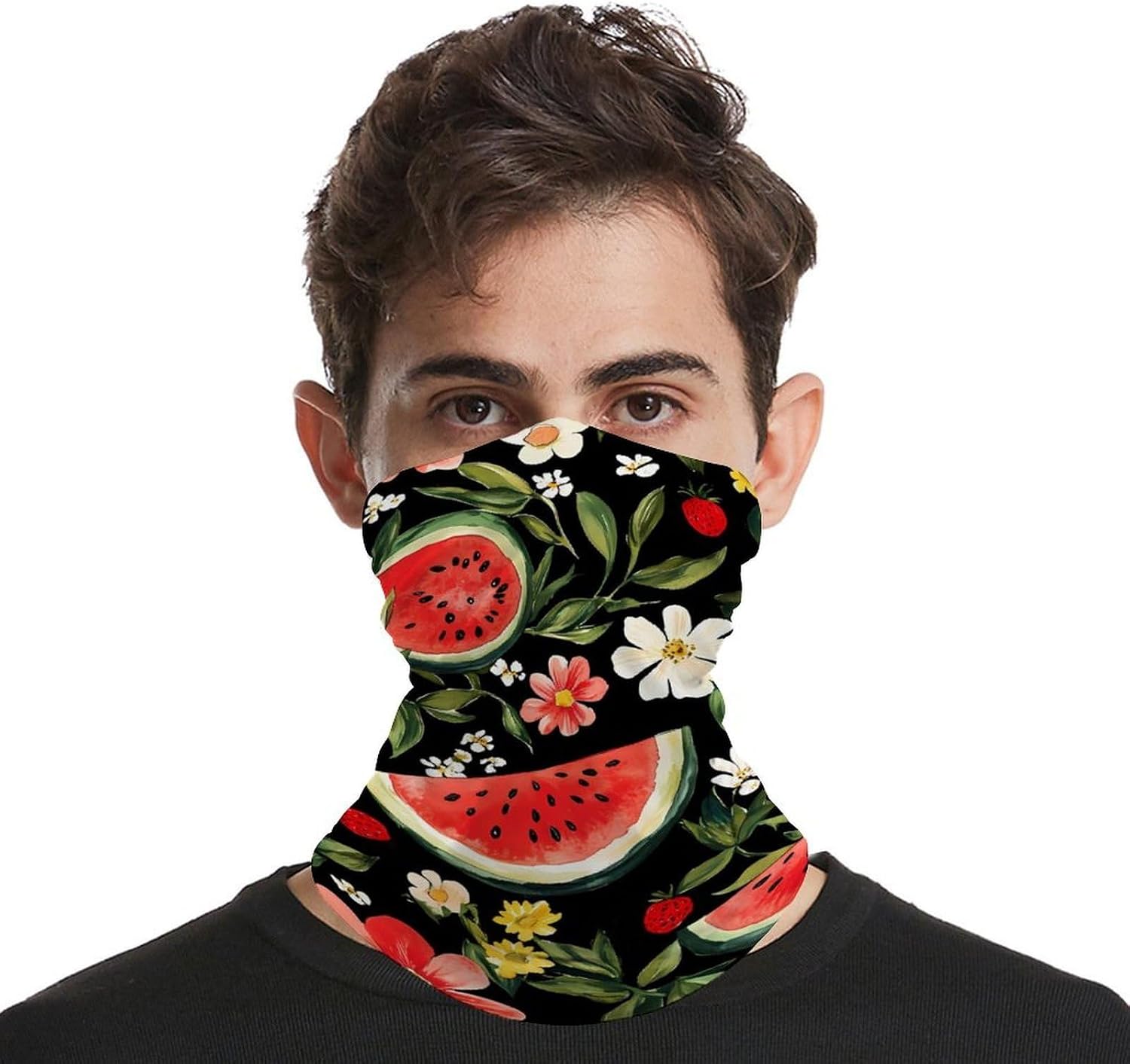 Watermelon Strawberry Daisy Flowers Neck Gaiter Windproof Face Mask Bandanas for Men Women Cold Weather Scarf