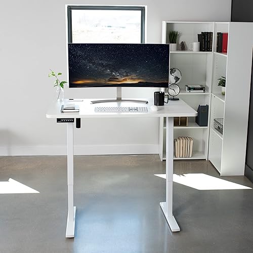Miniatura 7 de VIVO DESK-KIT-1W5W - Escritorio eléctrico de pie sentado de 48 x 30 pulgadas, parte superior sólida blanca de una pieza, marco blanco, estación de