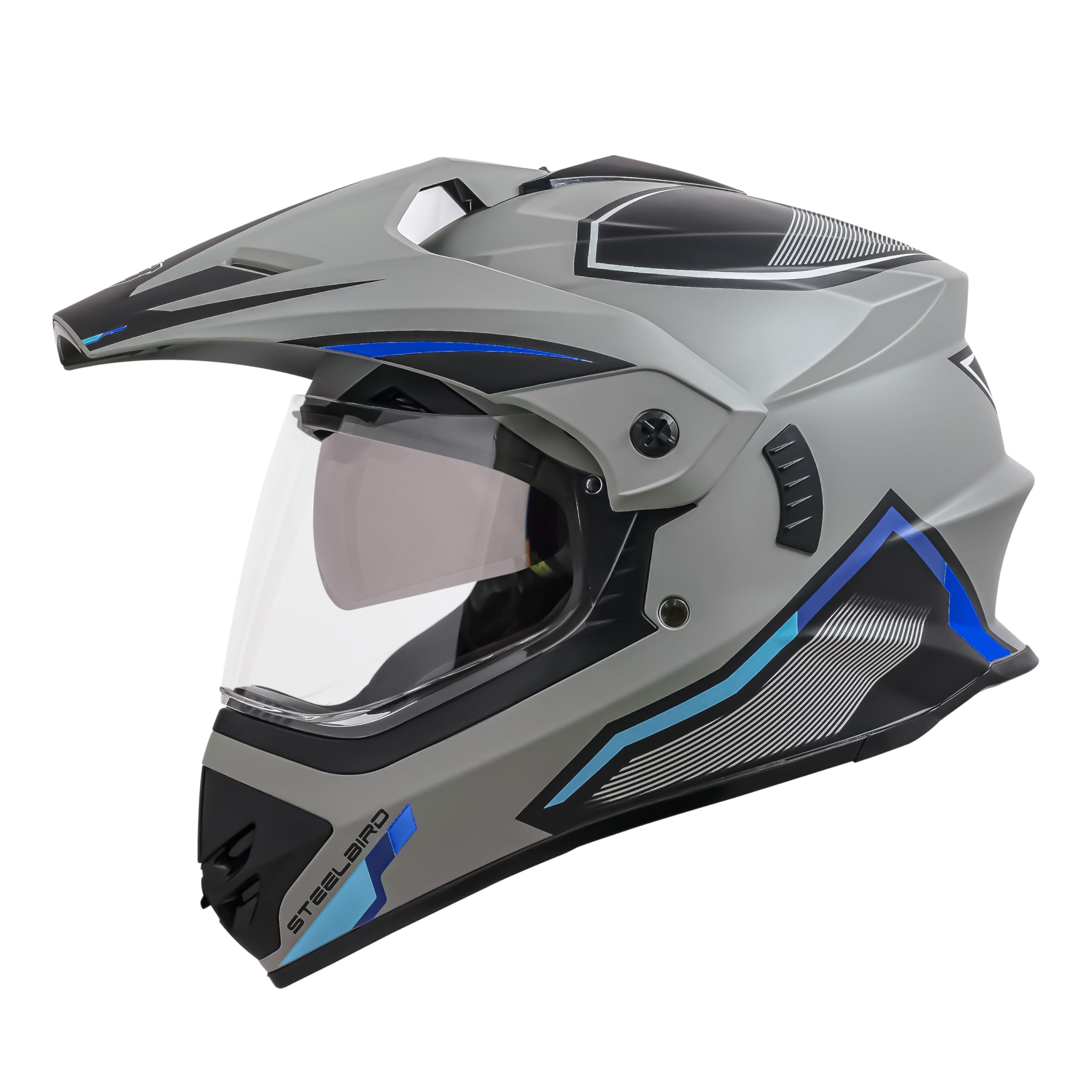 Steelbird Racer Off Road ISI Certified Motocross Double Visor Full Face Graphic Helmet Outer Clear Visor and Inner Silver Sun Shield