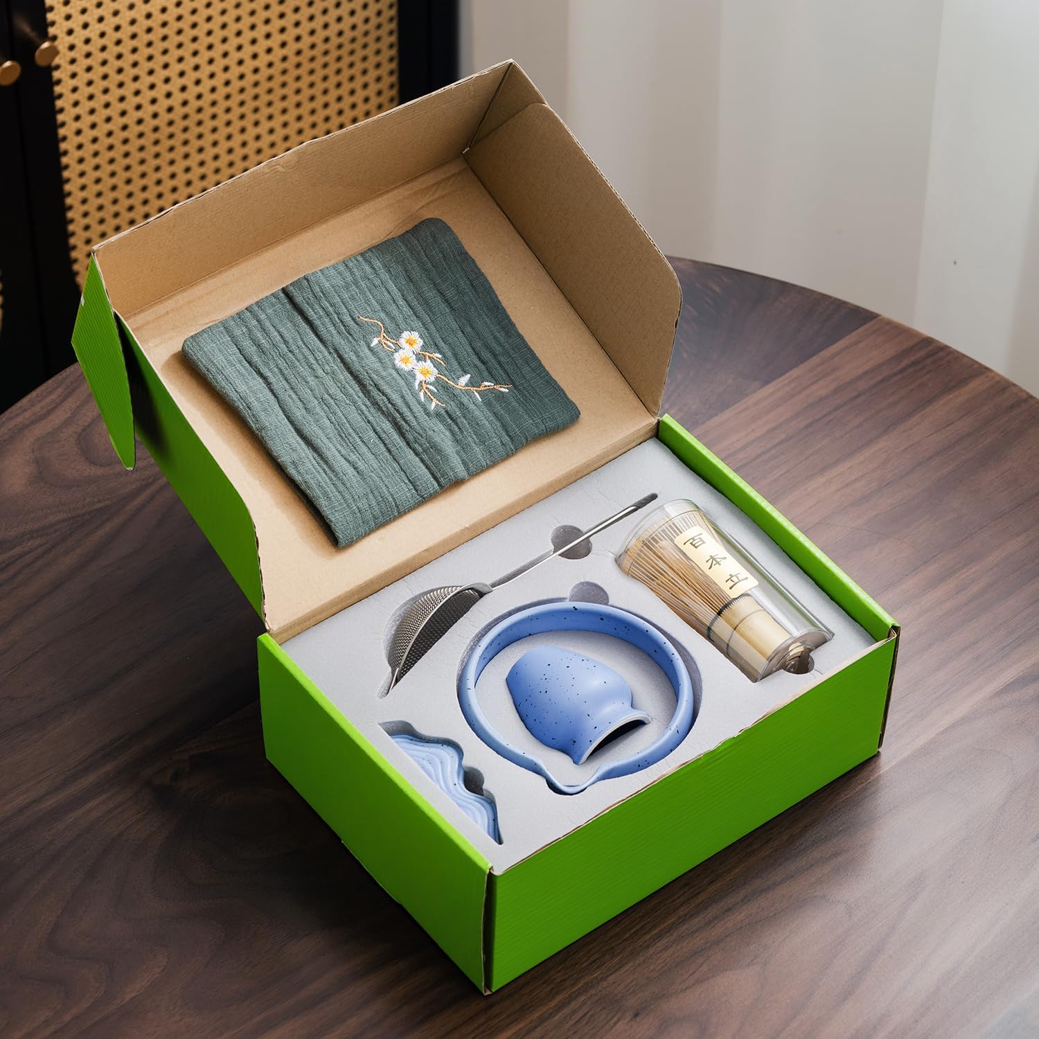 7Pcs Japanese Matcha Tea Set, Matcha Kit with Matcha Bowl (with Pouring Spout), Matcha Whisk, Whisk Holder, Strainer - Elegant Matcha Set for Gifting and Personal Use, Gift Box Packaging (blue) - Image 4