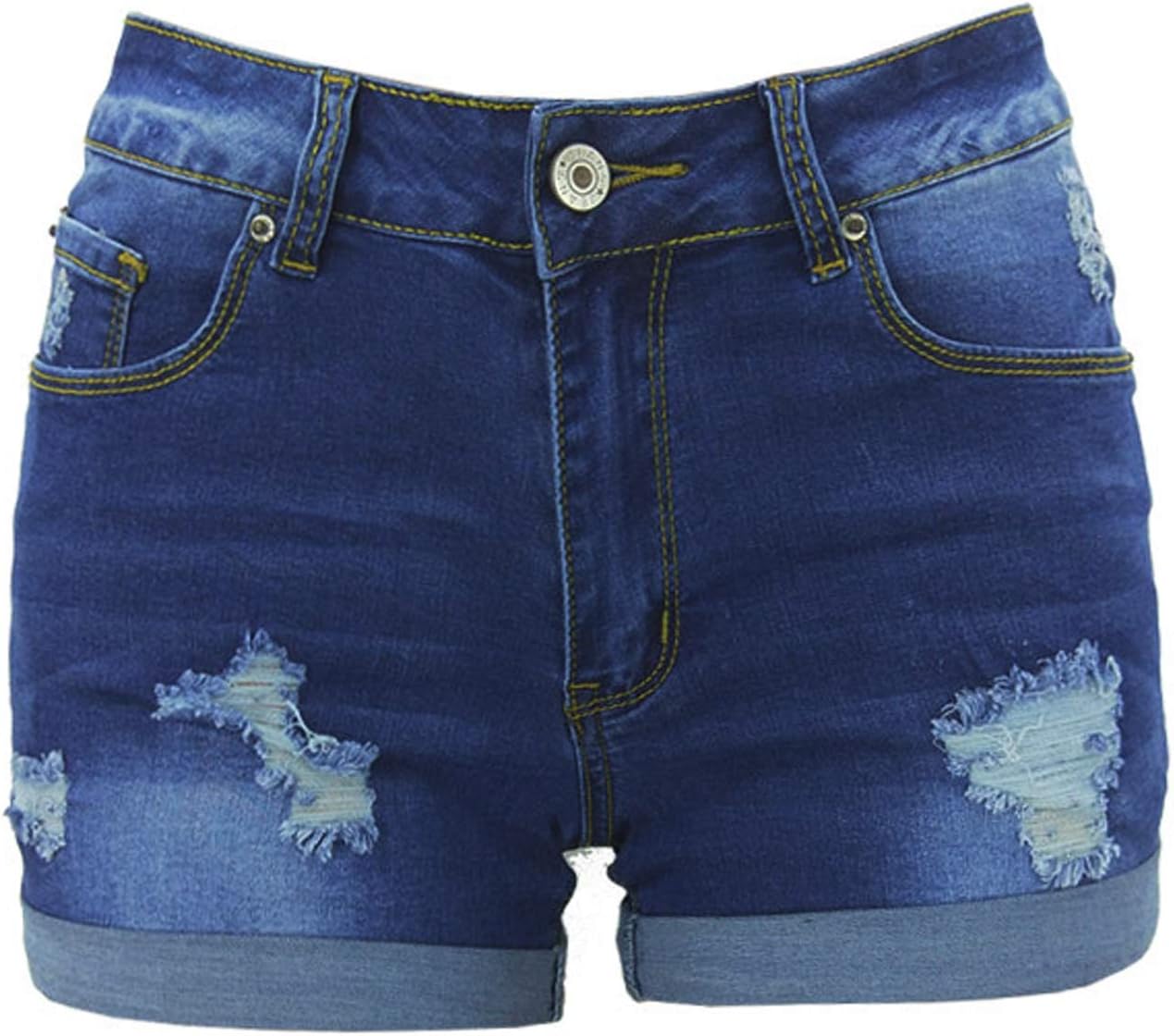 Tulucky Womens Mid Waist Denim Shorts Ripped Hole Juniors Short Jeans - Image 5