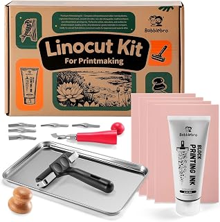 Bobblebro Linocut Kit for Printmaking: Complete Stamp Carving Tools, Linoleum Blocks, Eco Ink - DIY Arts Crafts Gifts for Adults & Kids