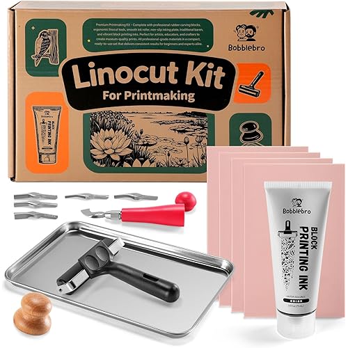 Bobblebro Linocut Kit for Printmaking - Arts and Crafts for Adults - Easter DIY Kit Gifts - Hobby Kits Birthday Gift for Women, Men, Boys, Girls - Stamp Making Kit - Linoleum Blocks Carving Tools