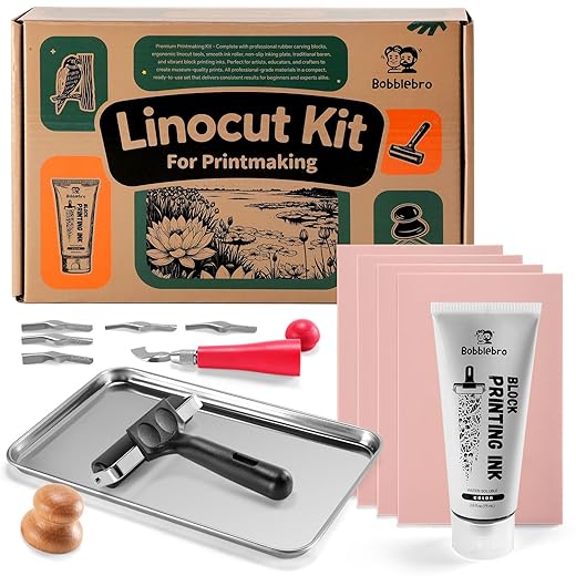 Bobblebro Linocut Kit for Printmaking - Arts and Crafts for Adults - Mother's Day Gift DIY Kit - Hobby Kits Birthday Gift for Women, Men, Boys, Girls - Stamp Making Kit - Linoleum Blocks Carving Tools