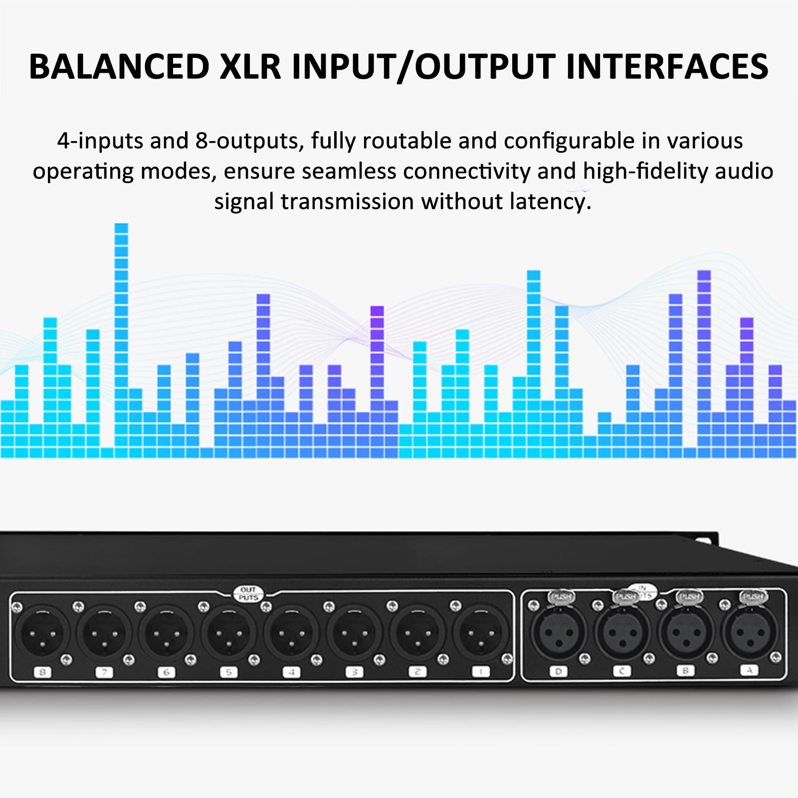 Equalizzatore Audio Digitale Fir a 4 Ingressi E 8 Uscite, Processore Anti-ululato Professionale, Display a LED, Debug Tramite Software per PC, Ingresso/Uscita XLR Bilanciati