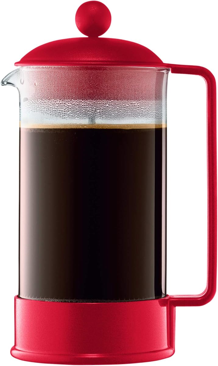 Bodum 34 oz Brasil Cafetera de prensa francesa, vidrio de borosilicato de alta temperatura, rojo - Hecho en Portugal