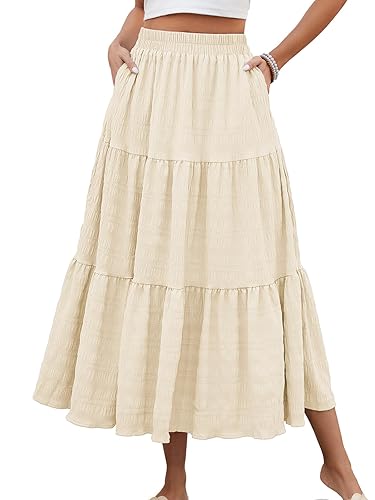 HUSKARY Women's Summer Casual Elegant Smock Layered Tiered Maxi Skirt