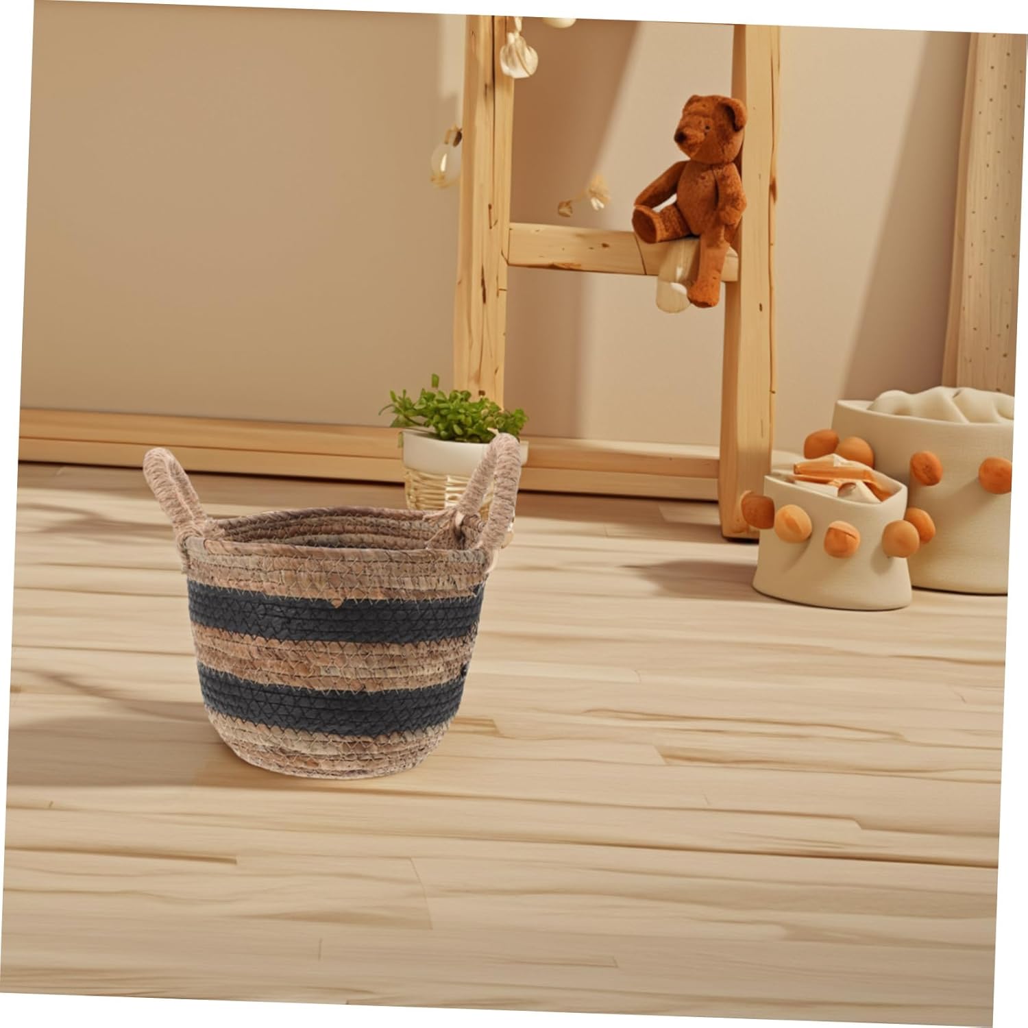 Wakauto Large Handmade Rattan Woven Basket for Storage and Laundry Lightweight Wicker Hamper for Home Organization Boho Style Sundries Container