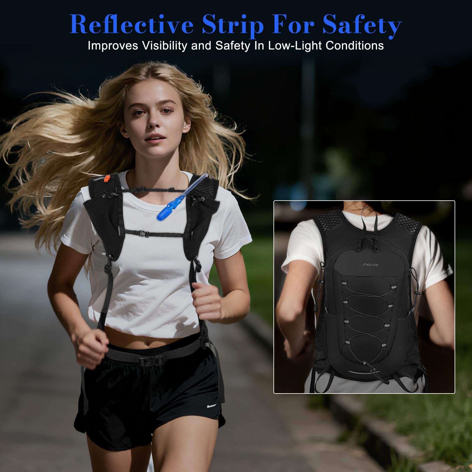 MOSISO Sac à Dos d'Hydratation Léger 2L, Noir | Réservoir 2L, Sac à Dos Léger avec Corde Élastique & Poche Avant, pour Randonnée, Sentier, Escalade, Course, Cyclisme