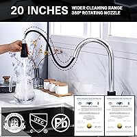 Vista 3 de WEWE Grifo de Fregadero de Cocina, Grifo de Cocina Extraíble, Grifo de Cocina Negro y Cromado con Rociador de Acero Inoxidable de Una Sola Manija