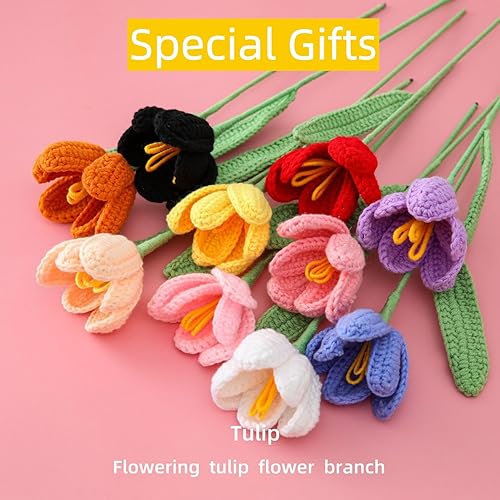 Miniatura 3 de HIPIHOM Flores de ganchillo, 1 clavel de lana artificial tejida para regalo, ramo de boda, aniversario, día de la mujer y día de la madre (azul)