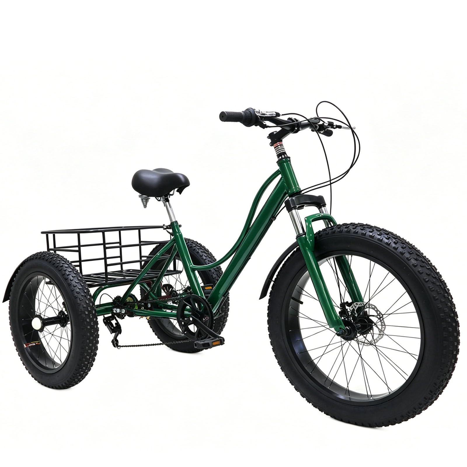 LTdlhFk 24" Adult Tricycle,7 Speed Cruiser Trike,All Terrain Fat Tire Tricycles with Basket for Seniors,For Shopping Picnic Outdoor Green