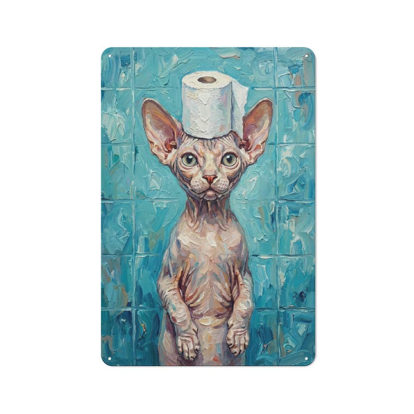 Junmoney Style-16 Sphynx Cat With Toilet Paper Hat Metal Wall Plaque 30X20cm, Vintage Nostalgic Wall Art For Bedroom, Office, Home Bar Or Dining Room