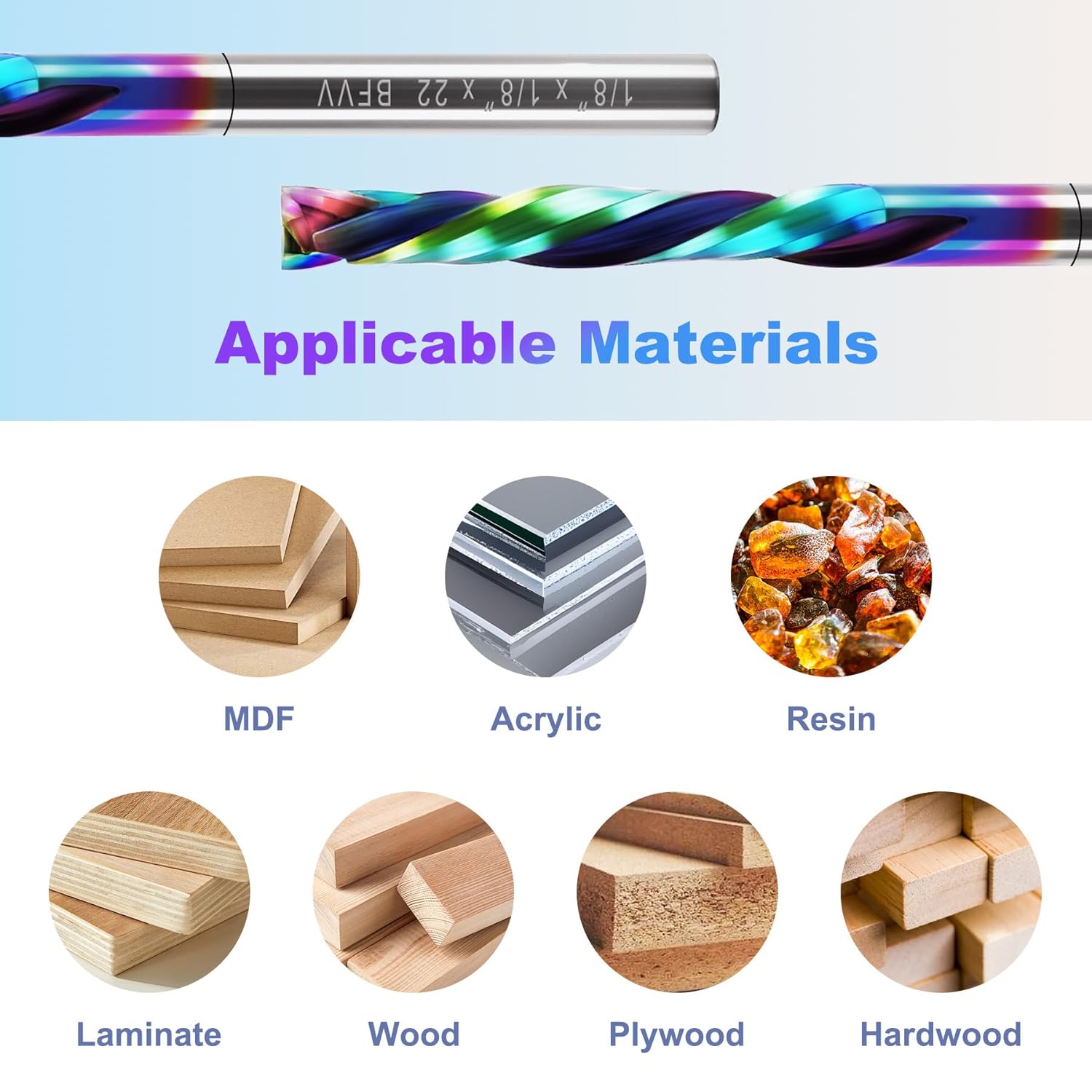 10 PCS Up & Down Cut Compression Router Bits 1/8 inch Shank, 2-Flute DLC Coating Solid Carbide Spiral End Mill, 22mm CEL. for CNC Mill Machine Wookwork 3D Profile Detail Engraver Carving