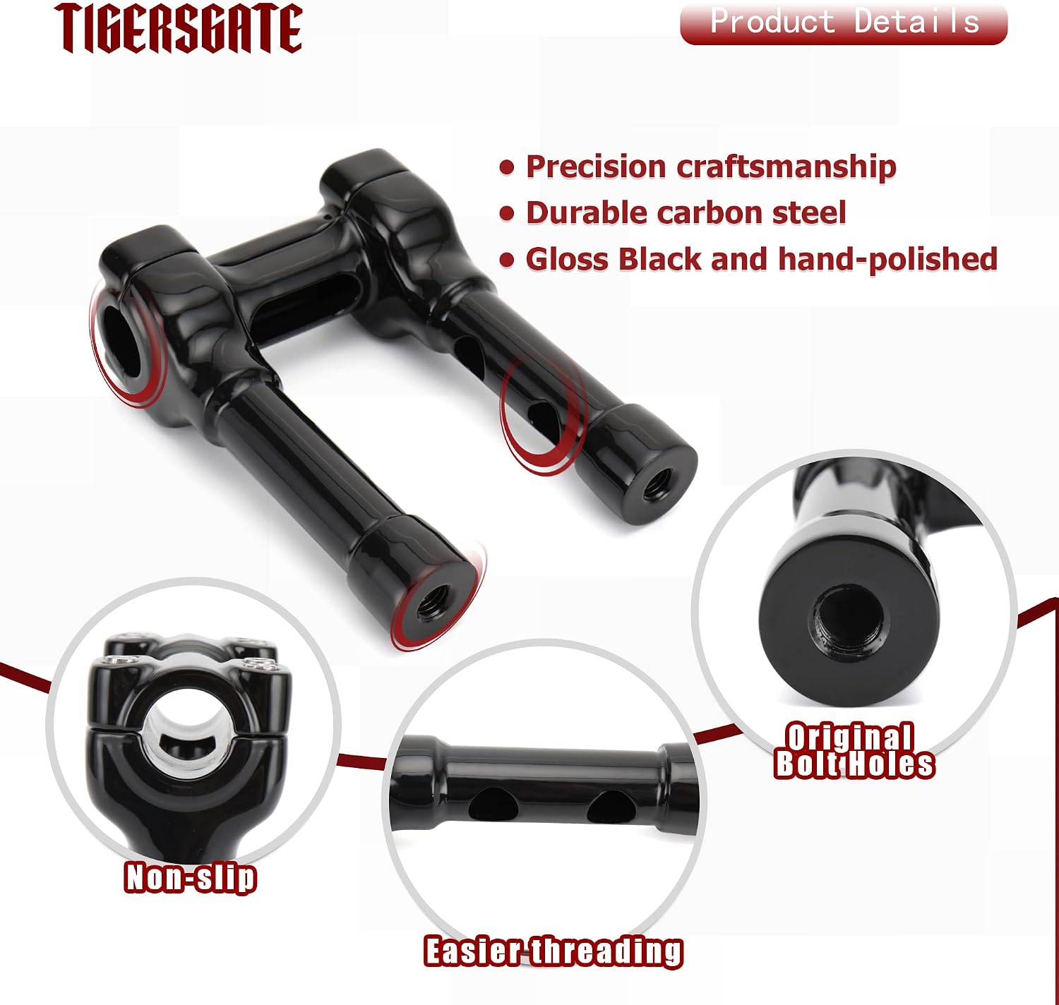 Black 1.25 inch Diameter Investment-cast steel Risers 4 inch Rise One-Piece Handlebar Top Clamp Kit for Harley Dyna Softail Sportster