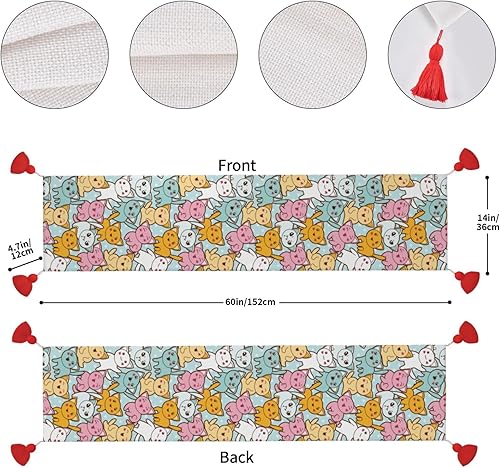 Miniatura 2 de Camino de mesa de Navidad con dibujos animados kawaii, diseño de gatos, decoración de mesa de comedor, decoración de Navidad, decoración del hogar,