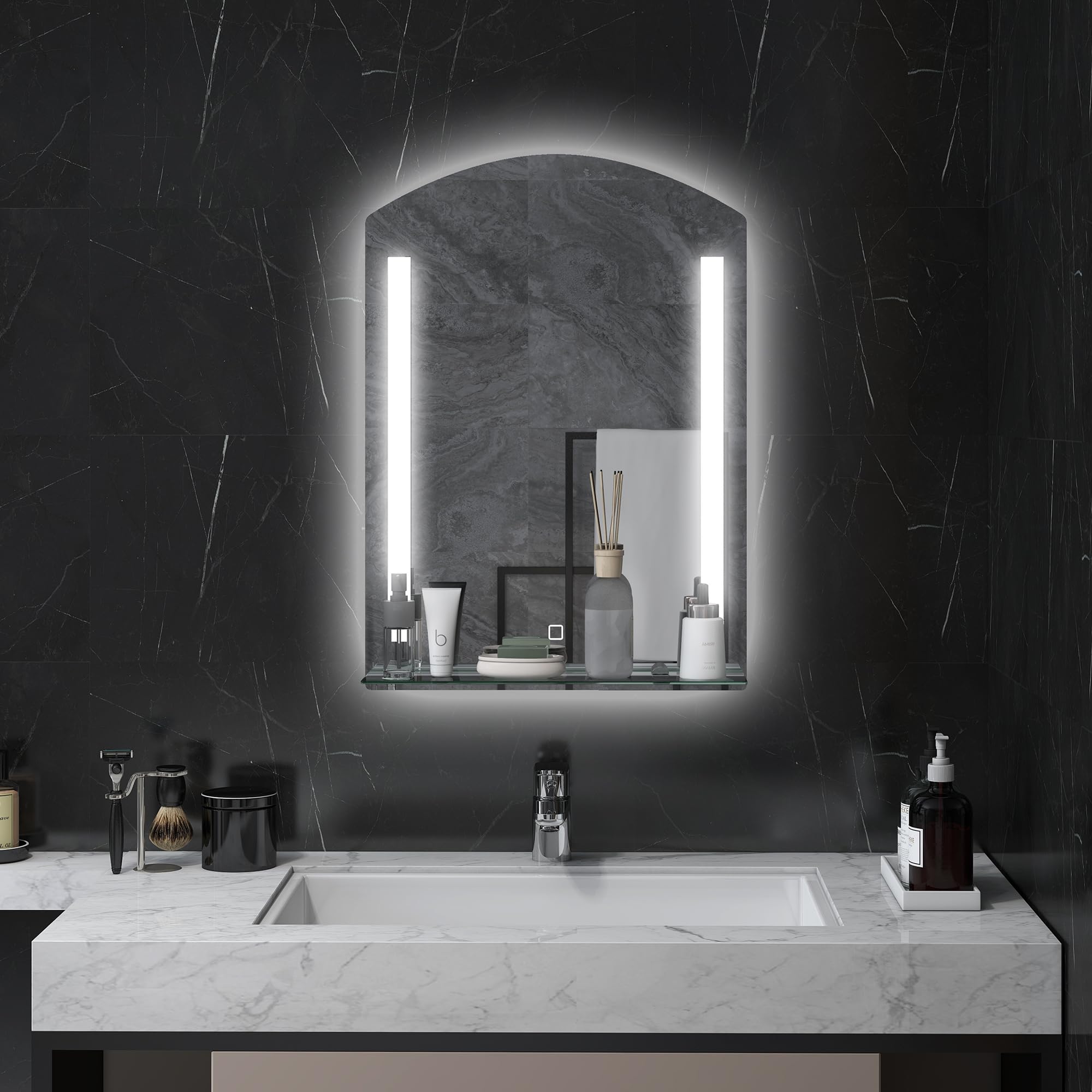 kleankin Badspiegel mit Beleuchtung 50 x 70 cm LED Touchschalter Silber