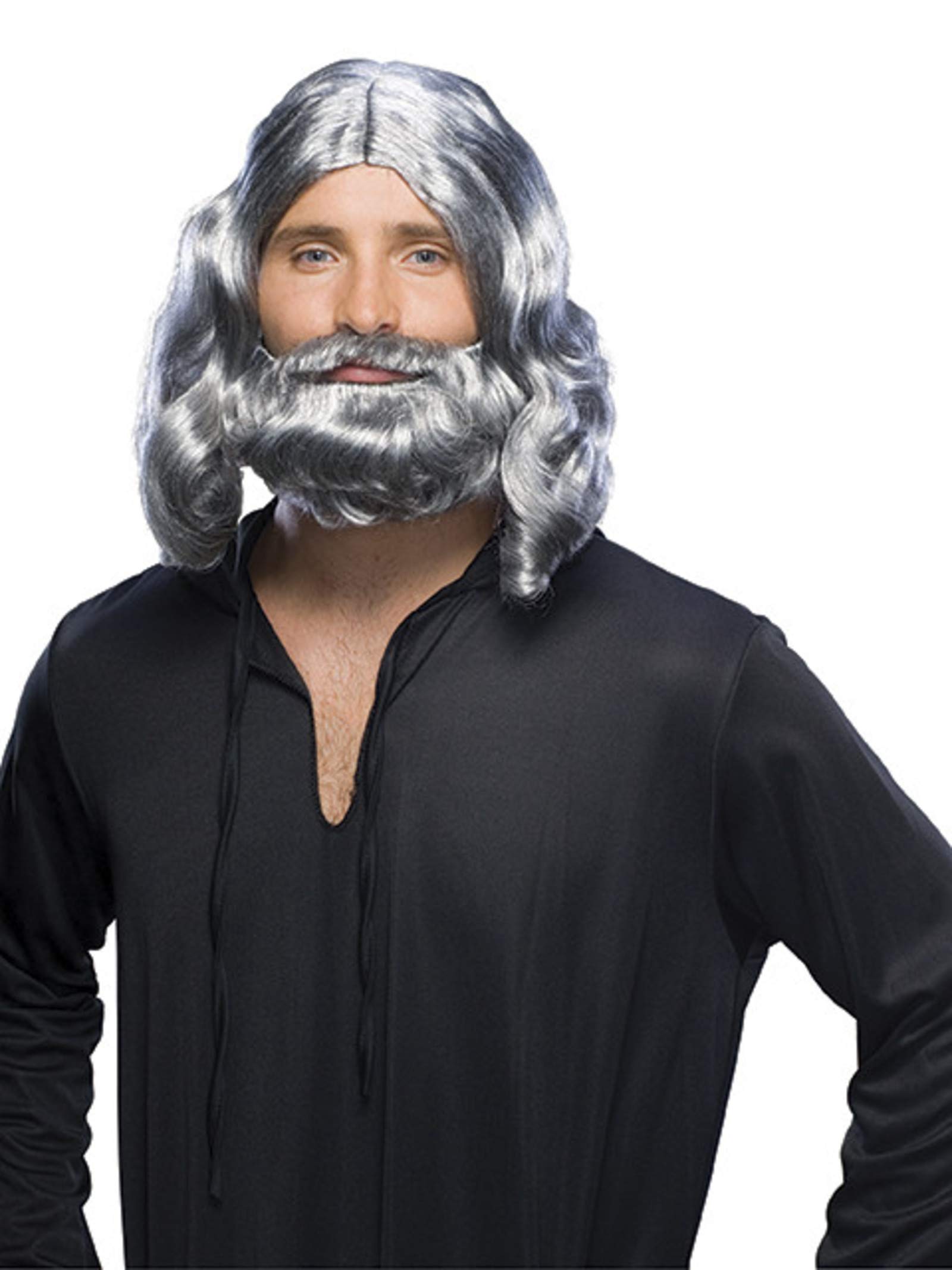 Perruque biblique et barbe longue grise de qualité supérieure