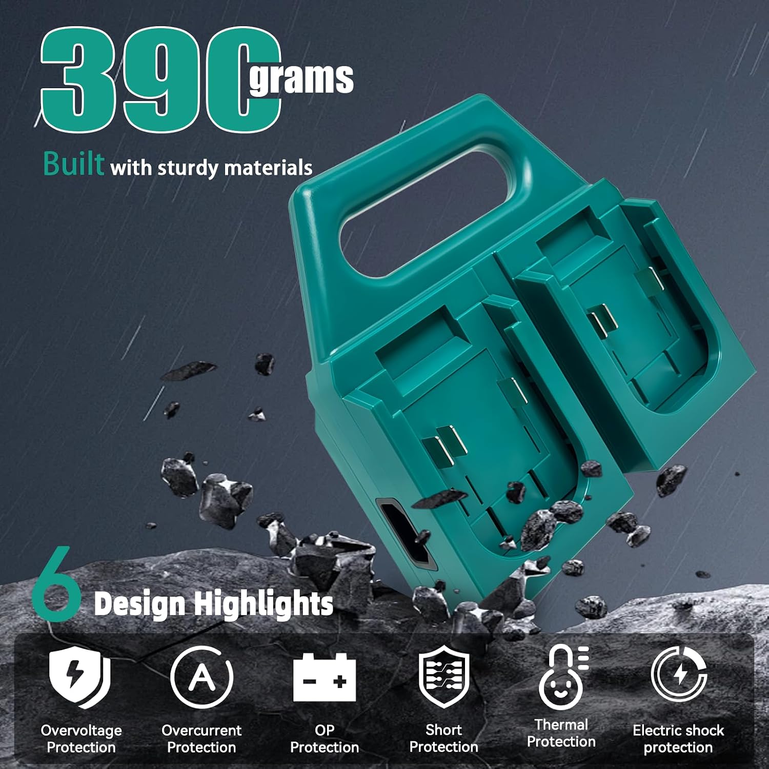 18V 4-Port Battery Charger Compatible with Makita 18V-21V Batteries, Charge 4 Batteries at Once, 4-Slot Charging Station with Storage Holder, Portable Rugged Organizer for Workshop Garage.