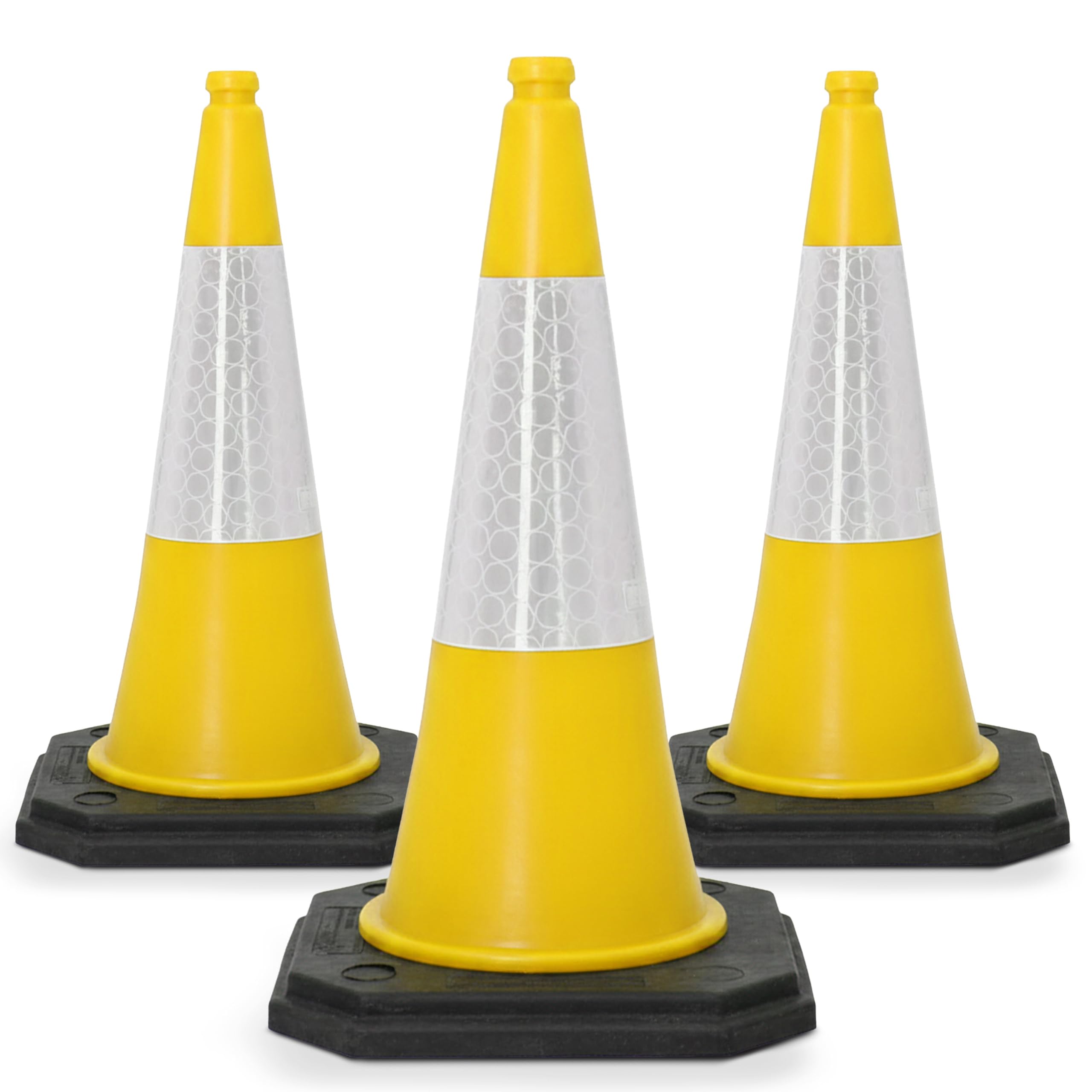 Street Solutions UK Yellow Traffic Cones 750mm Pack of 3 - Heavy Duty Road Cones Large, Wind Resistant High Reflectivity No Parking Cones