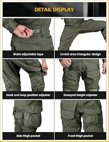 Vista 15 de IDOGEAR Pantalones de combate G3 para hombre con rodilleras, pantalones de camuflaje múltiple Airsoft Caza Paintball Pantalones tácticos al aire