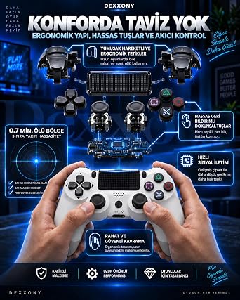 Elite White Kablosuz Oyun Kolu, Bluetooth Gamepad, PS4/PC/Android TV Uyumlu, Çift Titreşimli, Şarj Edilebilir
