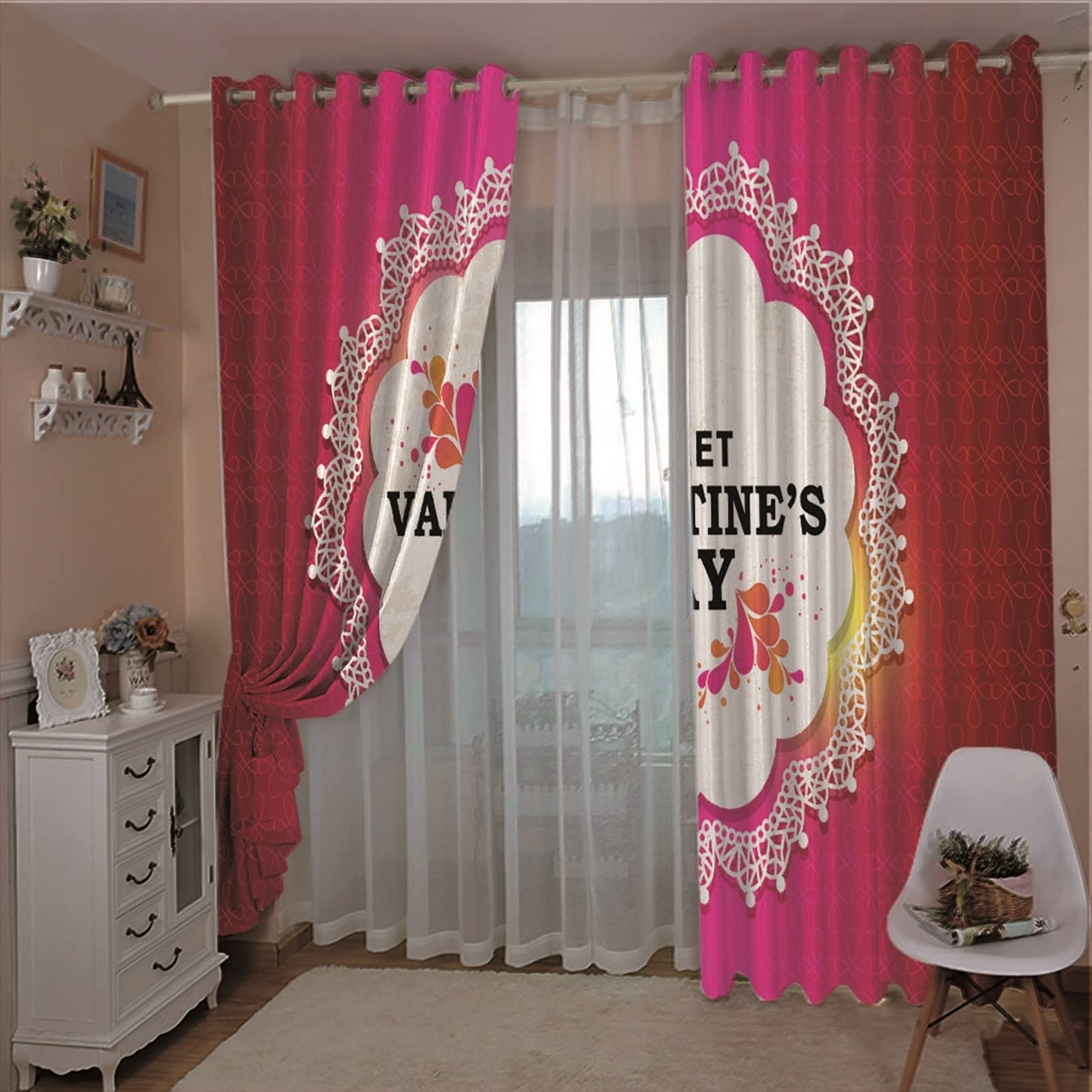 Tenda Elegante Dolce San Valentino, 2 Tende Camera da Letto per Cameretta Bambini, 214x214CM