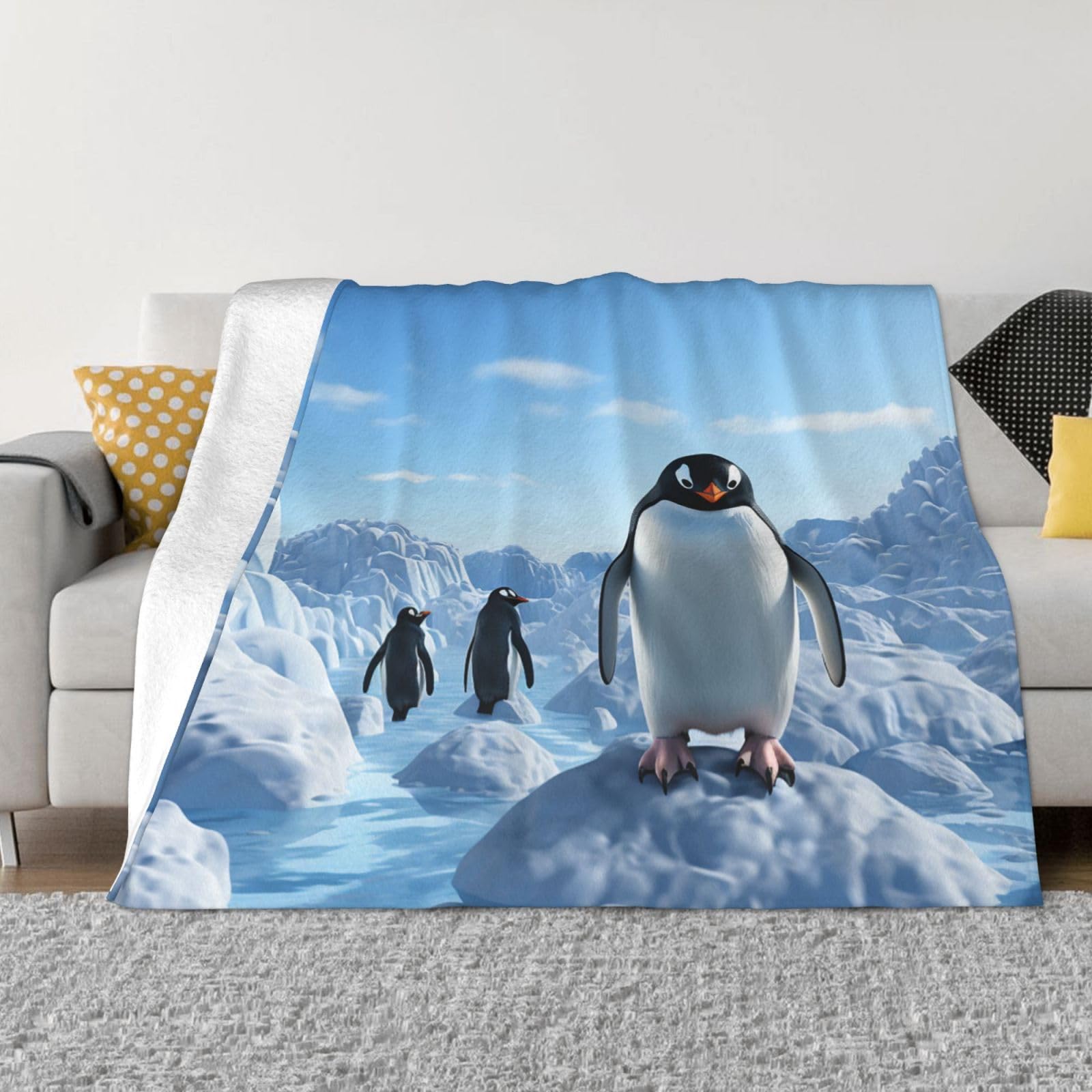 Couverture polaire en flanelle pingouin 127x100 cm pour lit et canapé
